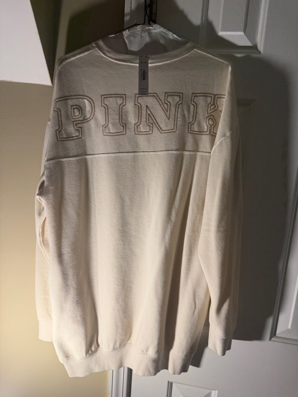 PINK Victoria's Secret Cream Crewneck Sweatshirt with Embroidered Logo
